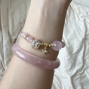 多面体原创 天然马粉水晶手链手串女款温柔可爱精致小清新半镯