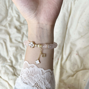 展示！多面体原创 幸运四叶草天然马粉水晶手链手串女款可爱精致