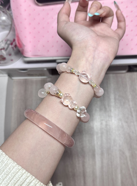 展示！多面体原创天然粉水晶手链女皇冠kitty猫水晶手串马粉水晶