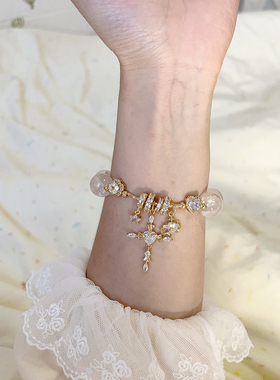 后期补货！ 原创天然粉阿塞粉水晶手链手串女款温柔可爱十字甜心