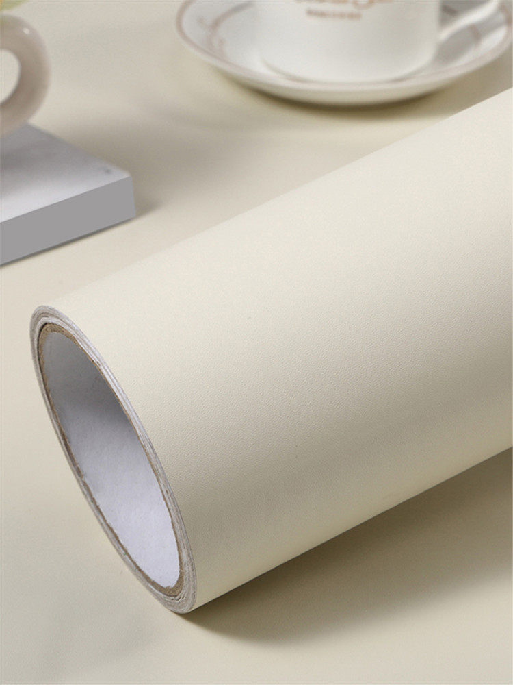 米色贴纸墙纸不干胶防水装修柜桌面膜白色Pvc软片，背衬不干胶