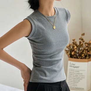 内搭遮副乳螺纹无袖 修身 打底显瘦上衣可外穿 吊带背心女夏季 新款