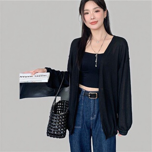 披肩薄中长空调罩衫 女外搭夏季 宽松外套 韩系冰丝防晒针织开衫 新款