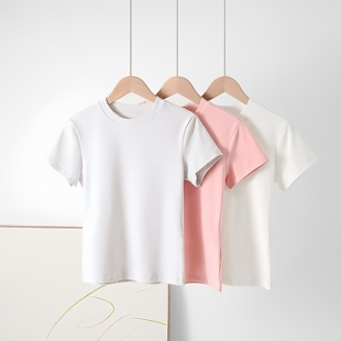 花灰正肩修身 高弹显瘦短款 短袖 圆领修身 女上衣汇美 t恤女新款 夏季