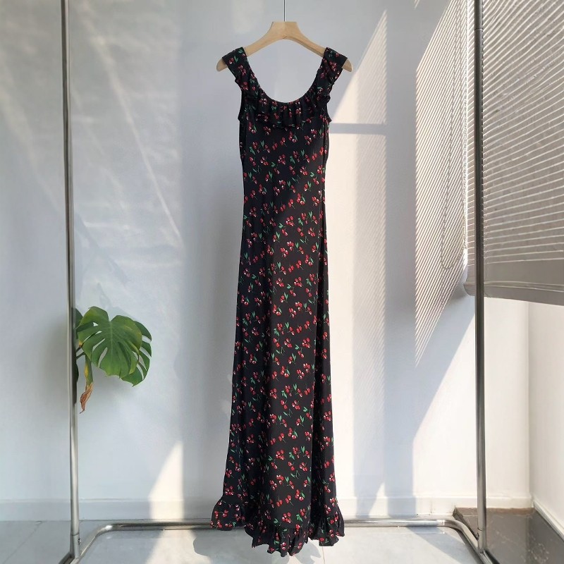 MIKO~25春夏 法式樱桃印花17姆米砂洗真丝双绉荷叶边鱼尾连衣裙女,女装/女士精品,连衣裙,淘宝优惠券,粉丝福利购,淘宝优惠卷
