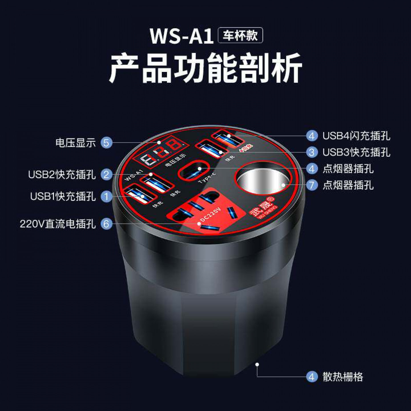 车载逆变器多功能汽车充电器