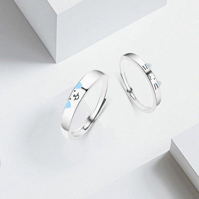 s999纯银猫狗日记情侣对戒