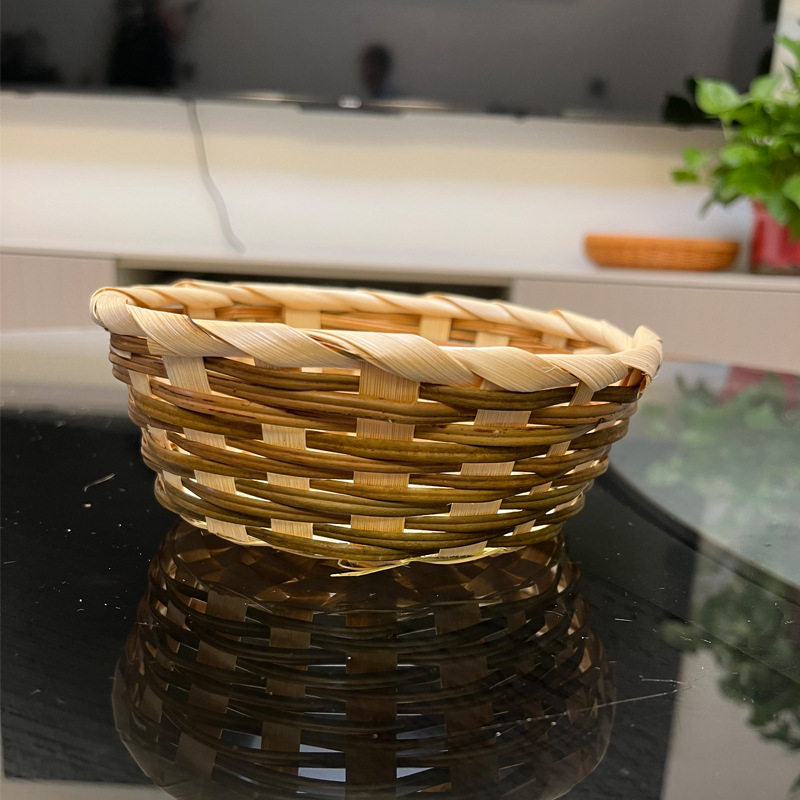 创意手工竹编果盘家用小号餐桌编织点心筐圆形鸡蛋收纳篮装饰竹篮