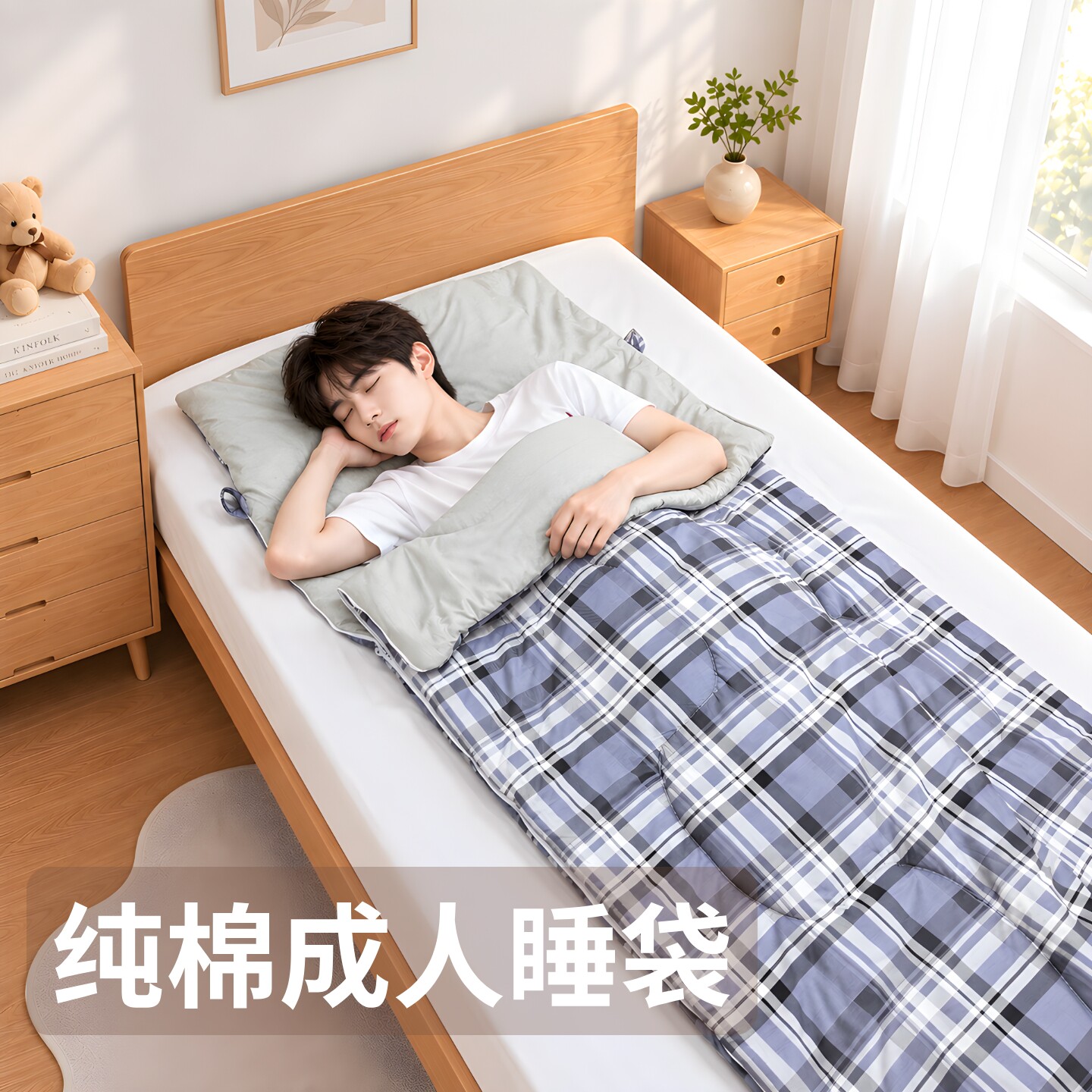 大人睡袋纯棉春秋夹棉可机洗成人防踢被室内午休值班多功能防踢被