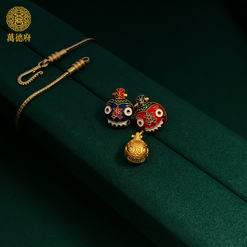 古法烧蓝吞金兽一家三口吊坠招财手链小滴溜配件diy镀黄金饰品3