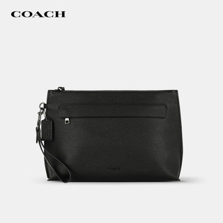 【官方授权】COACH/蔻驰男包Pouch经典老花手拿包黑色皮质夹包