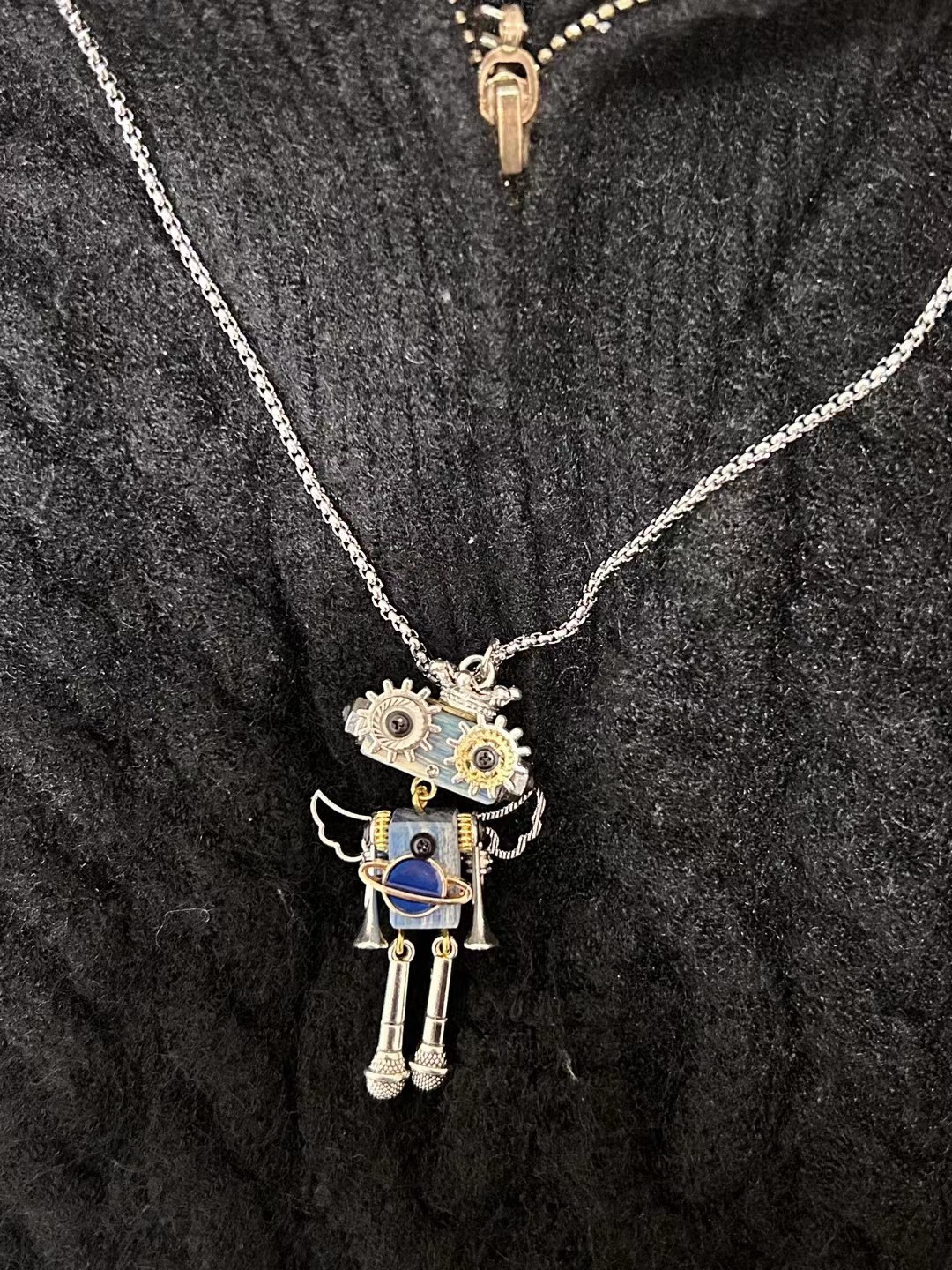 2024新款创意diy手工蒸汽朋克木制机器人吊坠情侣礼物百搭项链潮