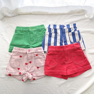 子童装 儿童裤 纯色棉梭织条纹爱心短裤 164英单女童BD夏季