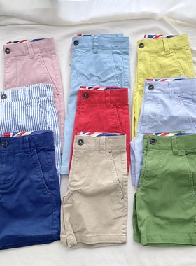 98-164英单男童BD夏季纯色棉梭织水洗斜纹棉布短裤儿童裤子童装