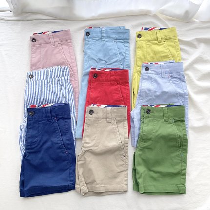 98-164英单男童BD夏季纯色棉梭织水洗斜纹棉布短裤儿童裤子童装