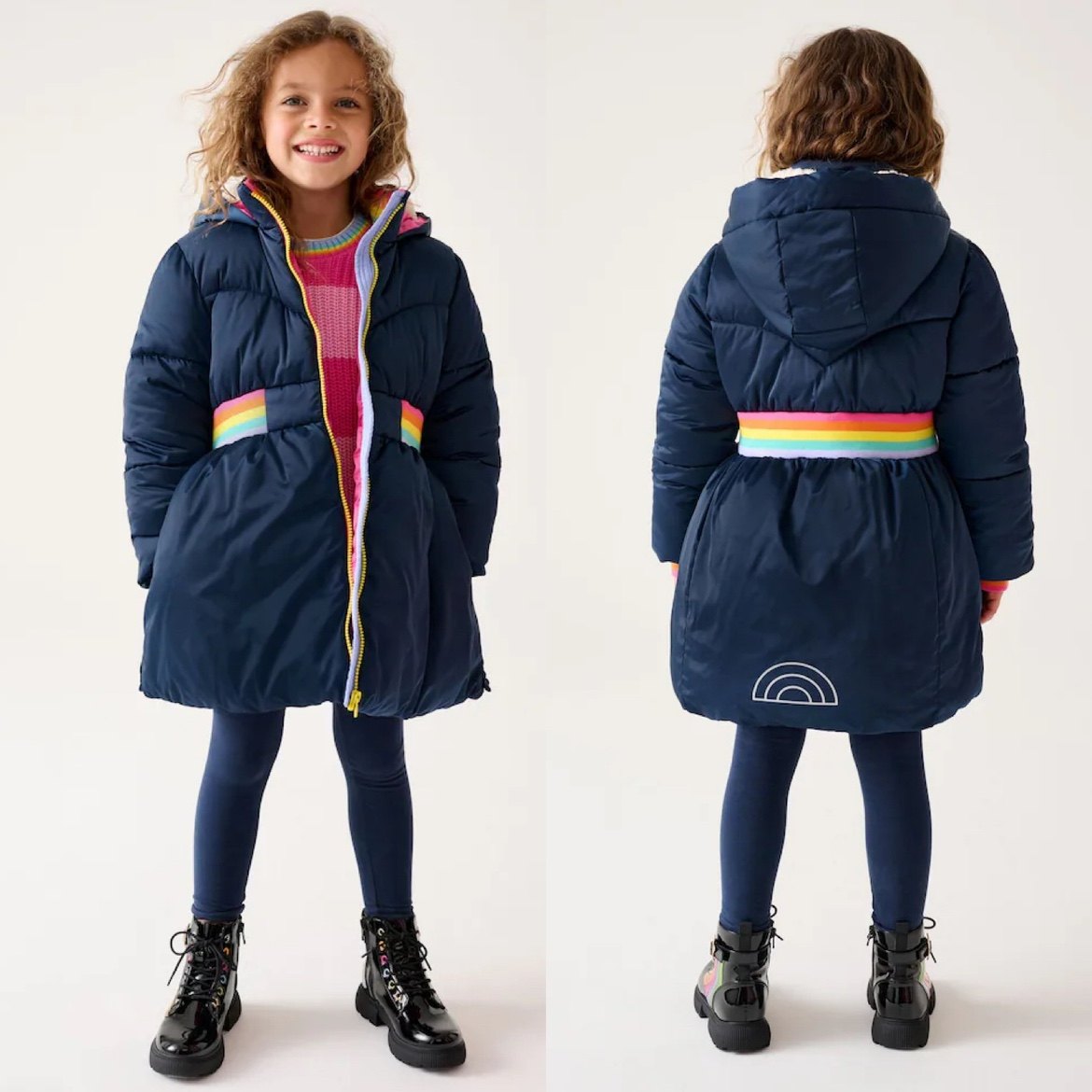 98-140英单女童秋冬加厚彩虹中长款棉服外套儿童连帽棉衣,童装/婴儿装/亲子装,棉袄/棉服,淘宝优惠券,粉丝福利购,淘宝优惠卷
