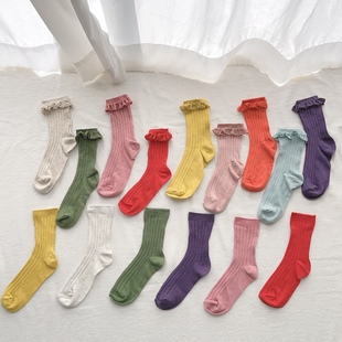 12岁英国单bd男女童儿童宝宝袜子纯色花边棉袜袜子