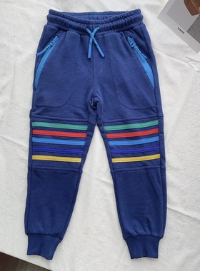 98-164英单BD男女童秋纯色纯棉彩条毛圈运动长裤儿童中大童裤子