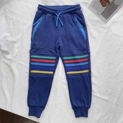 98-164英单BD男女童秋纯色纯棉彩条毛圈运动长裤儿童中大童裤子