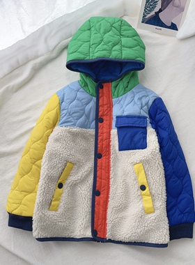 116-128英单BD男童春秋款夹棉拼色薄款连帽棉服外套保暖儿童童装