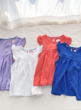 98-164英单女童bd夏款纯棉刺绣百搭夏季纯色短袖T恤儿童童装夏装