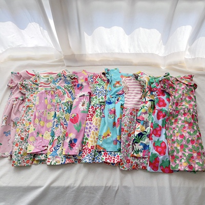 英单BD女童夏季短袖纯棉条纹草莓狗狗兔子印花连衣裙儿童裙子童装