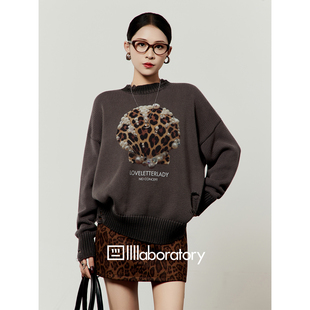 周里物出品「斑纹贝壳」灰色毛衣女2026春季新款宽松休闲圆领上衣