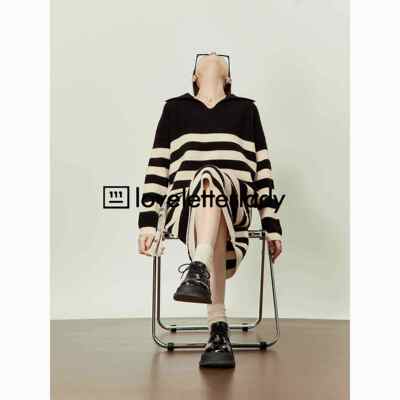 设计感长袖中长款毛衣裙子