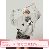 「周里物出品」浅灰色毛衣女2025秋季 新款 圆领慵懒风宽松针织上衣