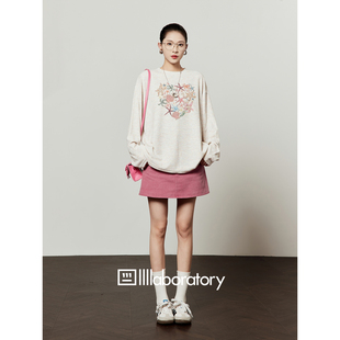 周里物出品「海洋盾牌」粉色T恤超好看漂亮独特上衣慵懒宽松长袖