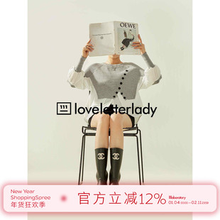 周里物/灰色上衣女2025新款春季圆领拼接衬衫假两件气质针织毛衣