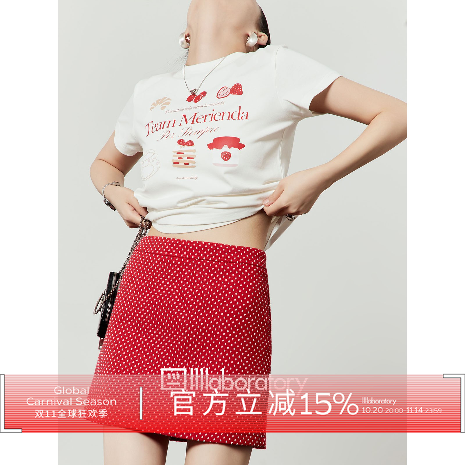 夏季新款印花短袖红色波点半裙