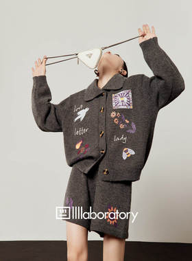 周里物出品「紫马颂」灰色套装女2026春季新款宽松上衣短裤俩件套