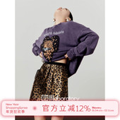 「周里物出品」蜡染紫卫衣女2025秋新款 金星豹子印花宽松做旧上衣