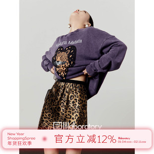 「周里物出品」蜡染紫卫衣女2025秋新款金星豹子印花宽松做旧上衣