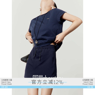 上衣 条纹宽松通勤短袖 「周里物出品」海军蓝色T恤女2025夏季 新款