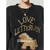 周里物出品「彩虹马马」黑色毛衣女2026春季 复古宽松针织上衣 新款