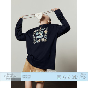 周里物出品「海星牌」海军蓝T恤女2026春季新款宽松复古高级上衣