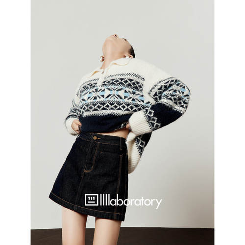 撞色几何毛衣宽松休闲毛衣