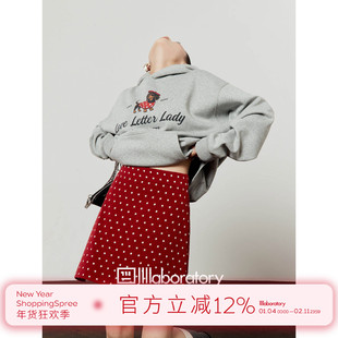 周里物出品「斑点画师」灰色加绒卫衣女2025秋季新款印花连帽上衣