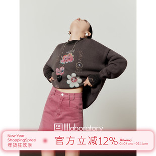 周里物出品「欧美人」灰色毛衣女2025冬季新款破洞复古风上衣