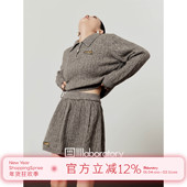 「周里物出品」灰色套装 章上衣麻花针织裙两件套 袖 女2025秋季 新款