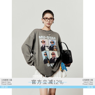 新款 T恤女2025夏季 宽松ins风简约chic上衣圆领T恤 印花短袖 周里物