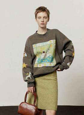 周里物出品「绿色幻境」牡沥灰加绒卫衣女2026春季新款休闲风上衣