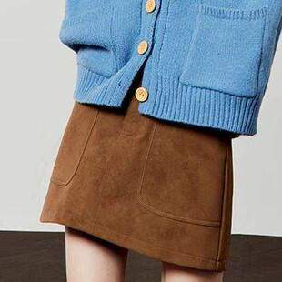 棕色半身裙女早秋新款复古韩版气质百搭高腰显瘦a字短裙