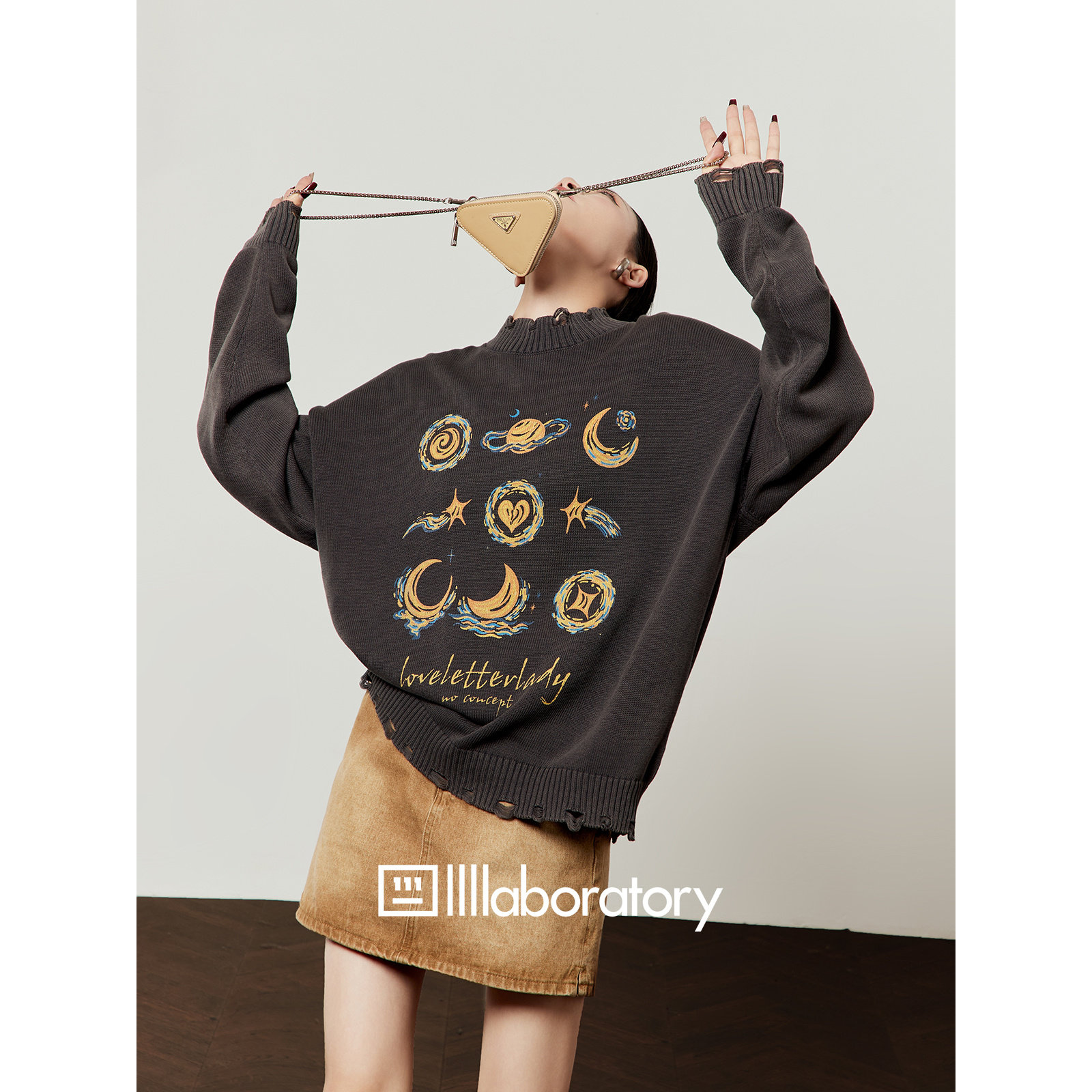 周里物出品「蜡笔阳光」黑色毛衣女2025秋季新款复古破洞针织上衣,女装/女士精品,毛衣,淘宝优惠券,粉丝福利购,淘宝优惠卷