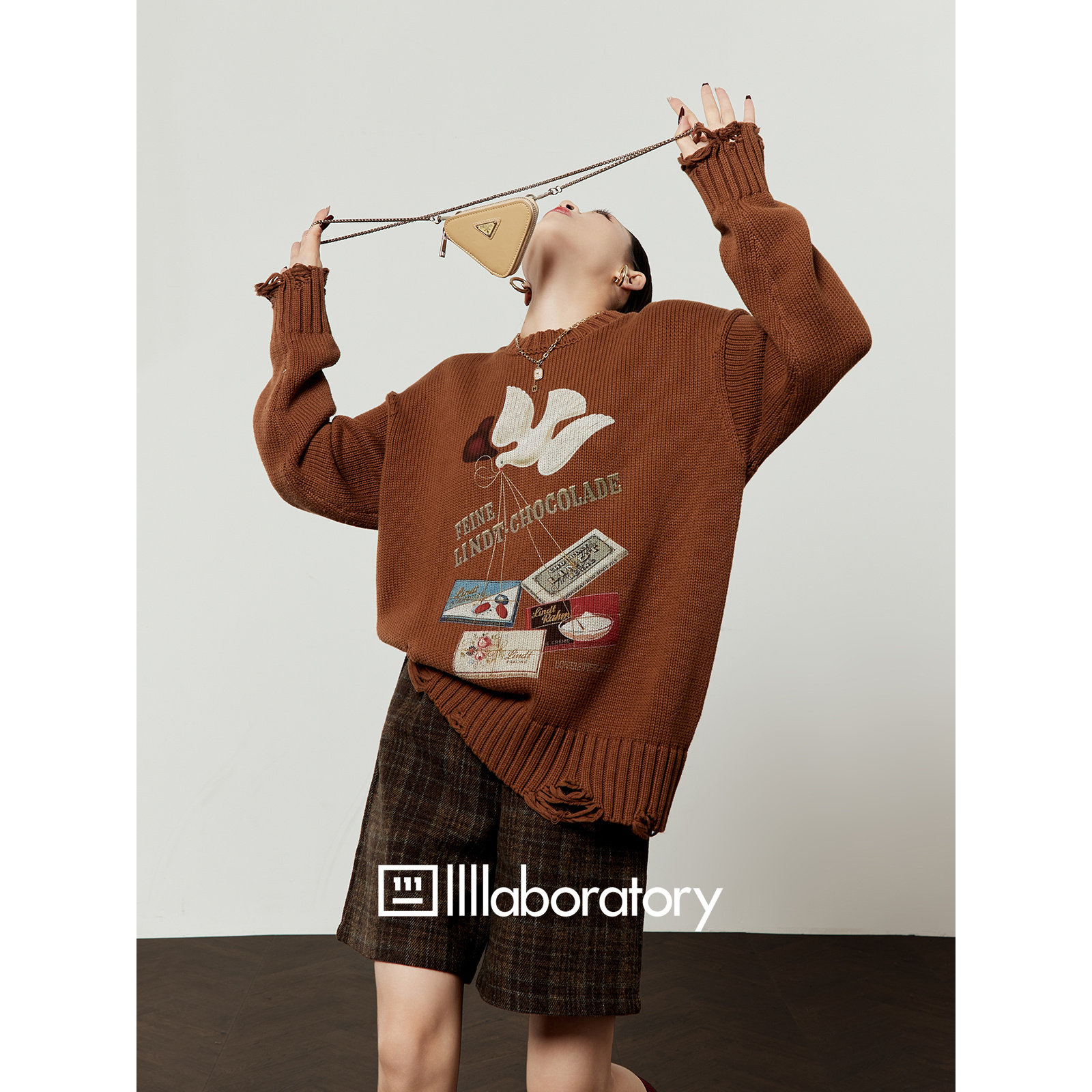 周里物出品「和平鸽」咖色毛衣女2026春季新款印花宽松休闲上衣,女装/女士精品,毛衣,淘宝优惠券,粉丝福利购,淘宝优惠卷