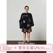 豹之秘境印花长袖 周里物出品「花间豹语」黑色T恤女2025秋季 新款