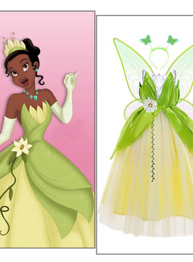 新款 Ins万圣节儿童表演服小叮当王子青蛙蒂安娜公主裙Tiana