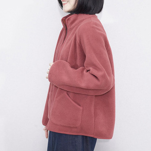 长袖 新款 宽松拉链立领开衫 双面绒保暖秋冬大码 上衣 摇粒绒外套女款